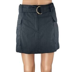Zara Women's Black Buckle Belted Cargo Pockets High Rise Mini Skirt Skort Size S